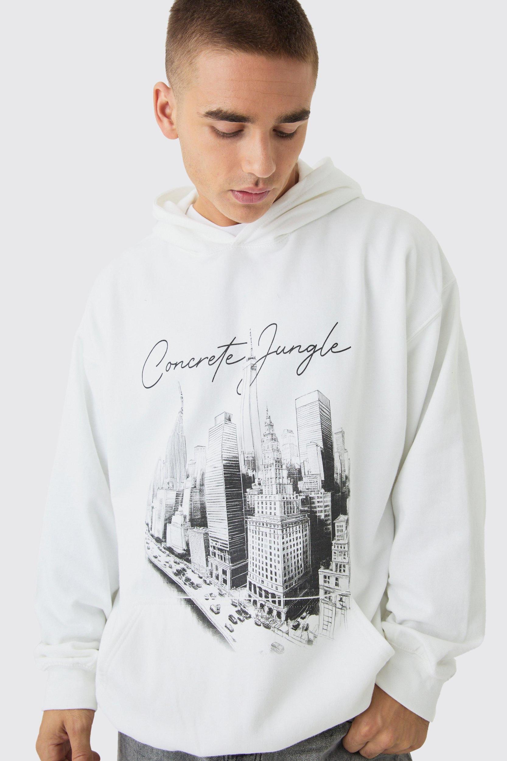 Oversized City Print Hoodie | boohooMAN USA Product Image