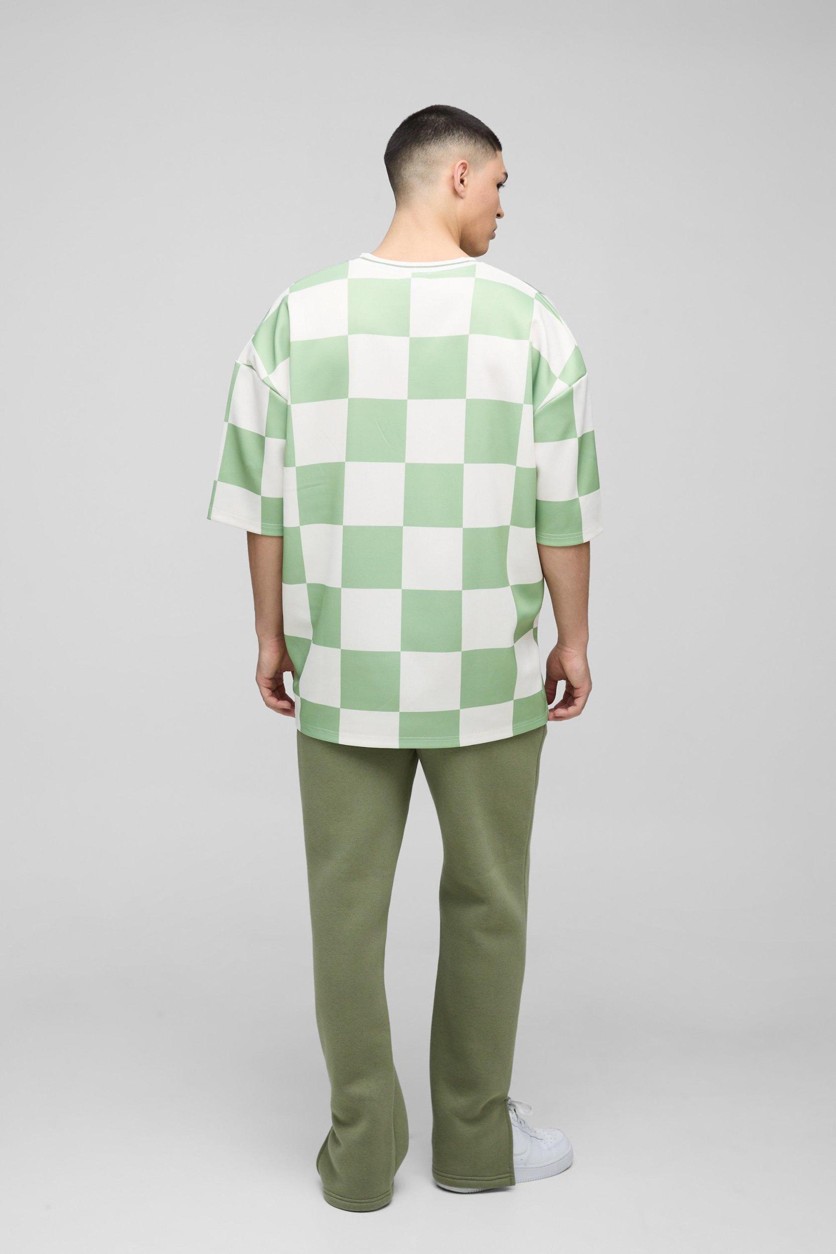 Oversized Structured Heavyweight Checkerboard Sports T-Shirt | boohooMAN USA Product Image