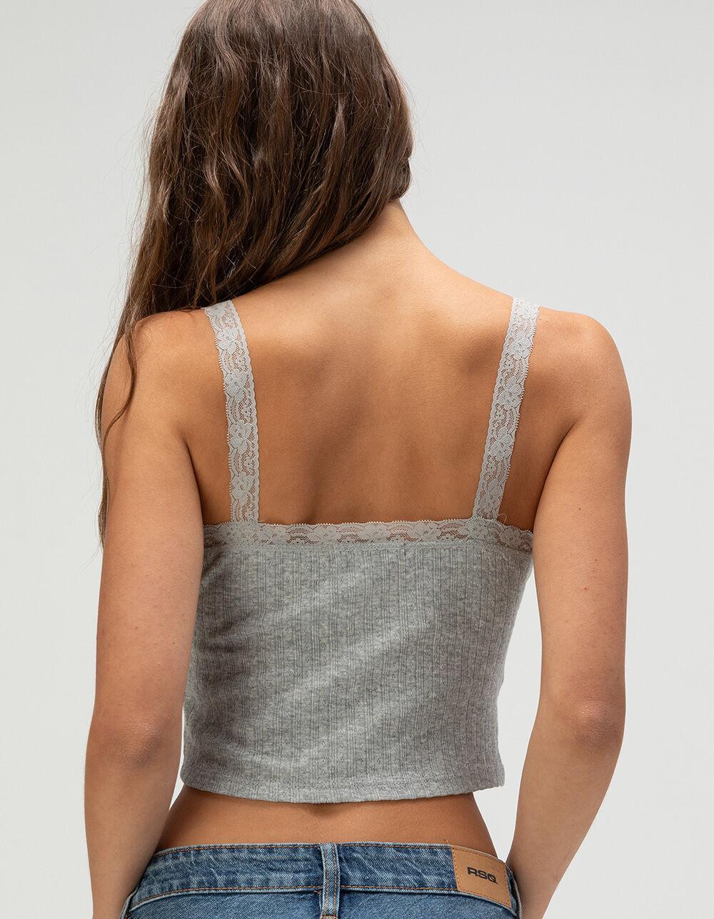 RSQ Womens Lace Trim Cami - HEATHER GRAY Product Image