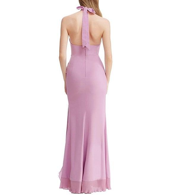Dress the Population Kathleen Halter Neck Sleeveless Pleated Ruffle Crepe Gown Product Image