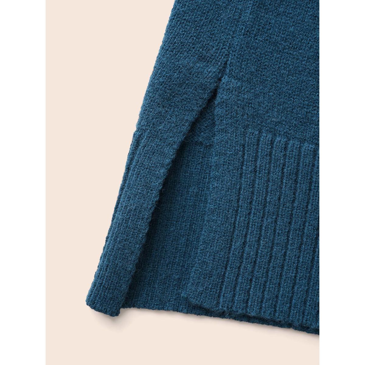 Plus Size Supersoft Essentials Split Wool Pullover Indigo Women Casual Loose Long Sleeve Round Neck Everyday Pullovers BloomChic 26/4X Product Image