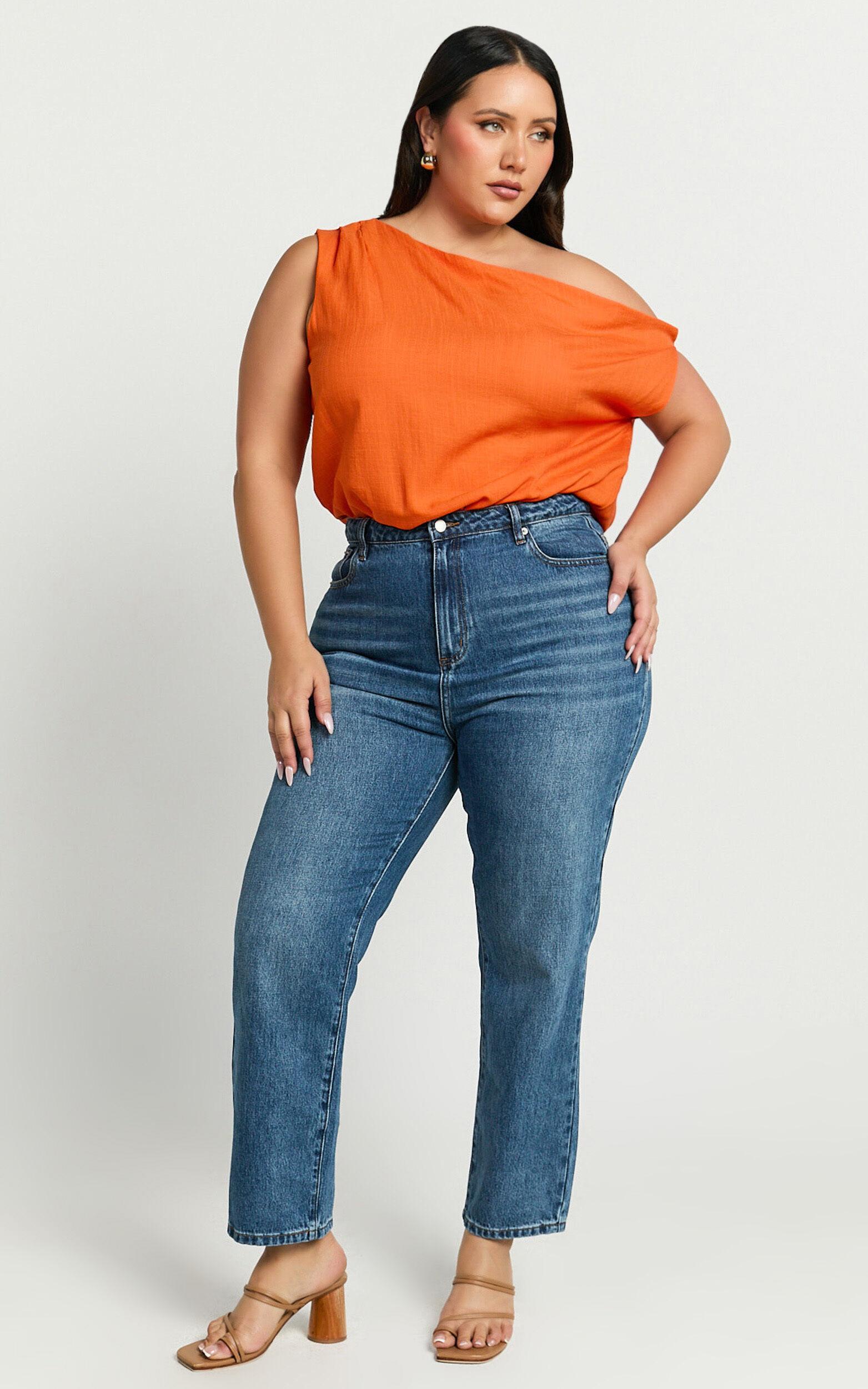 Mabel Bodysuit - Asymmetrical Neckline One Shoulder in Orange Product Image