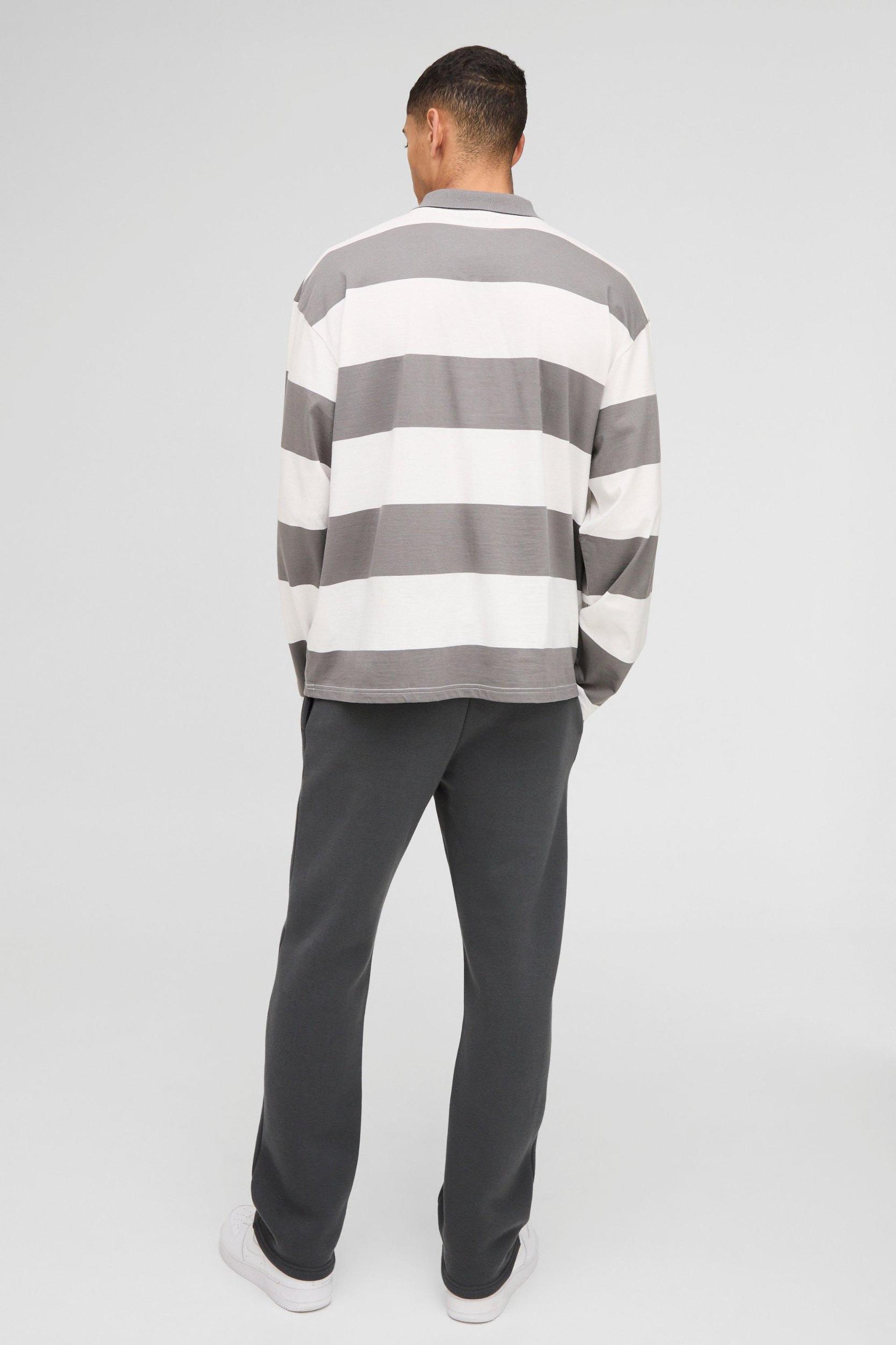 Oversized Long Sleeve Stripe Homme Printed Rugby Polo | boohooMAN USA Product Image