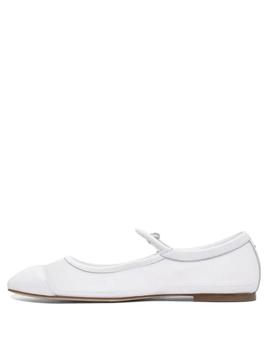 AEYDE Round Toe Ballerina Shoes With Contrast Piping In White Product Image