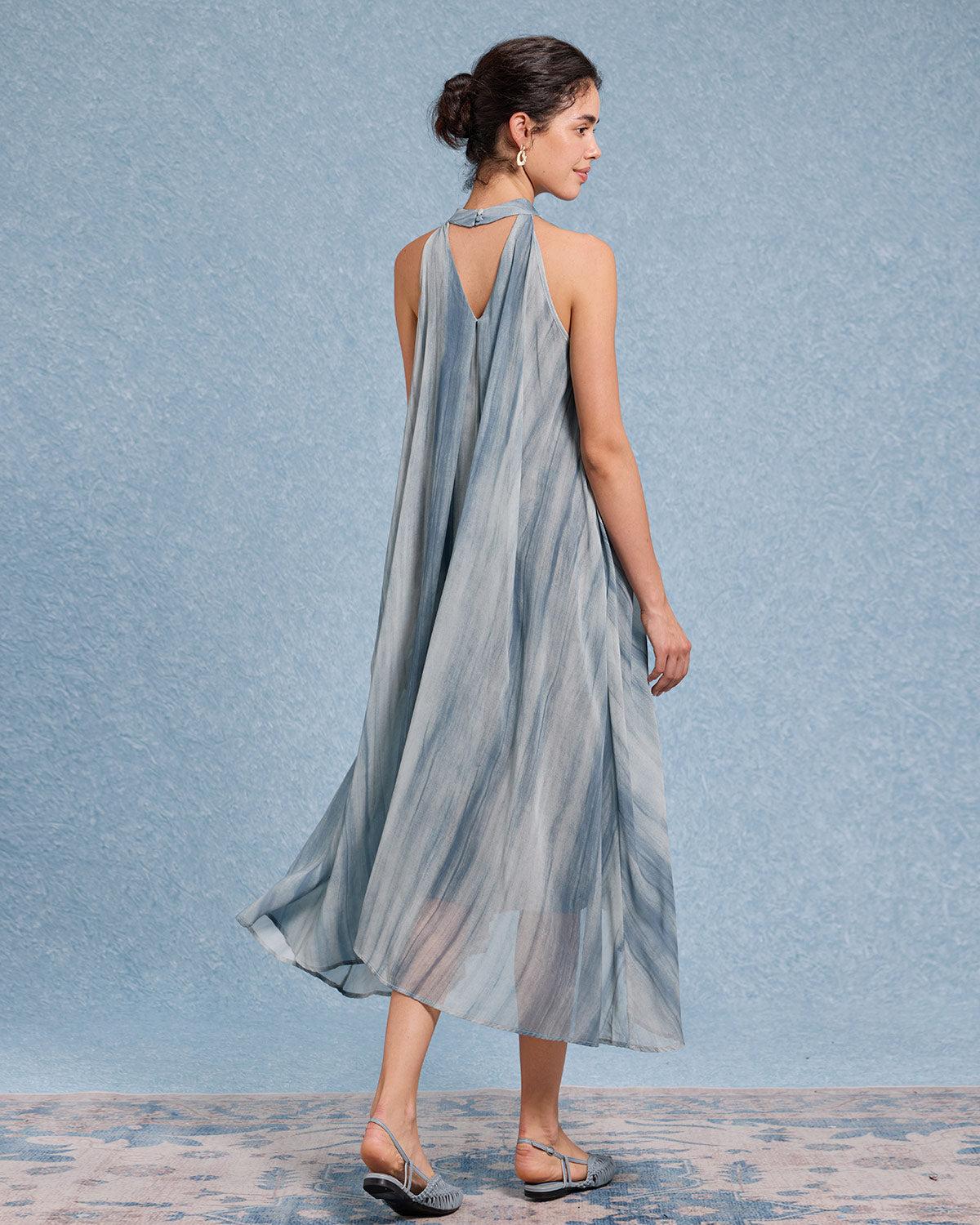 Green Tie Dye V Neck Sleeveless Midi Dress Product Image