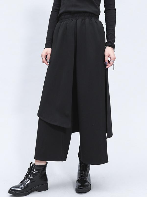 Irregularity Elastic Waist Wide Leg Solid Color Pants Product Image