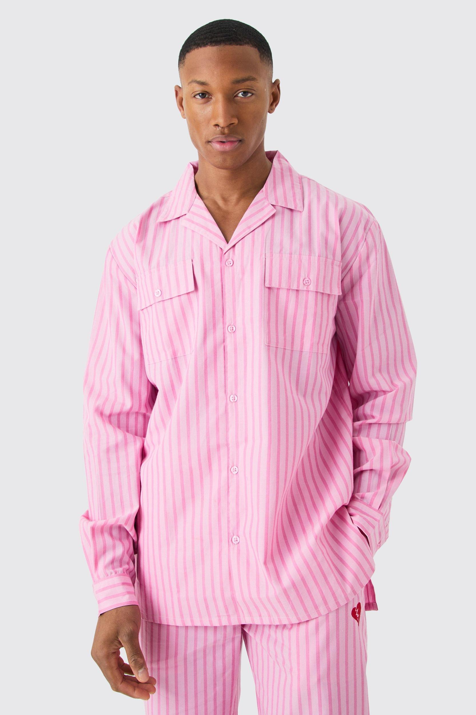 Woven Stripe Lounge Shirt | boohooMAN USA Product Image