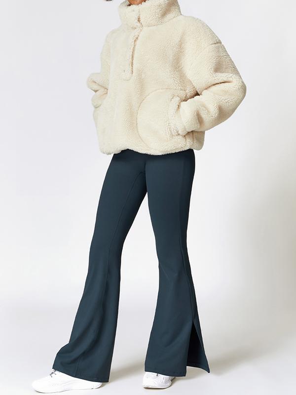 Sporty Solid Polar Fleece Collared Sweatshirt Product Image