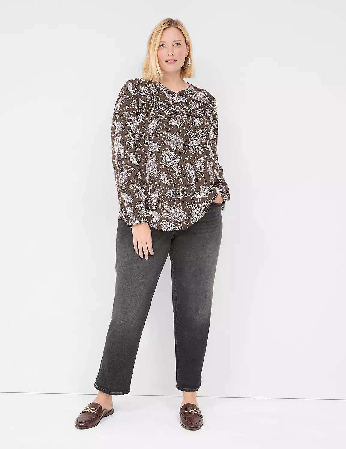 Crew-Neck Pintuck Blouse Product Image