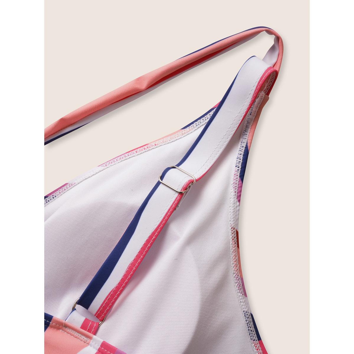 Plus Size Overlap Collar Striped Tie Knot Swim Dress Women's Swimwear Multicolor Beach Bodycon Overlap Collar High stretch Curve Swim Dresses BloomChic 26/4X Product Image