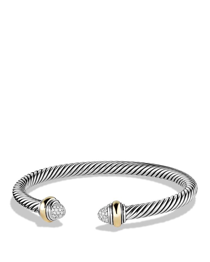 Cable Bracelet with Diamonds and 14K Gold in Silver, 5mm Product Image