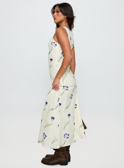 Jessabelle Linen Blend Midi Dress Cream Floral Product Image