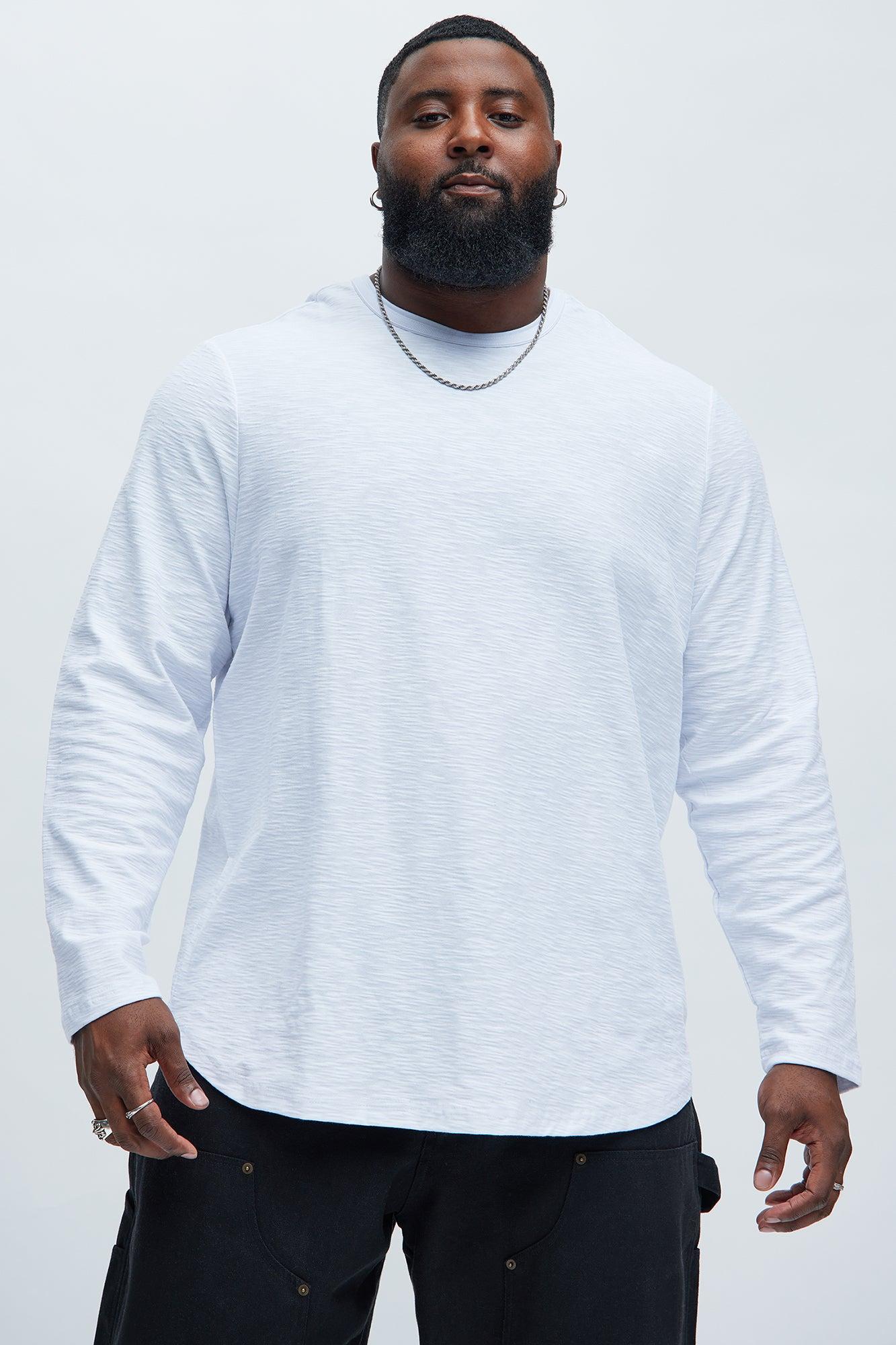 Asher Slub Texture Scallop Long Sleeve Tee - White Product Image