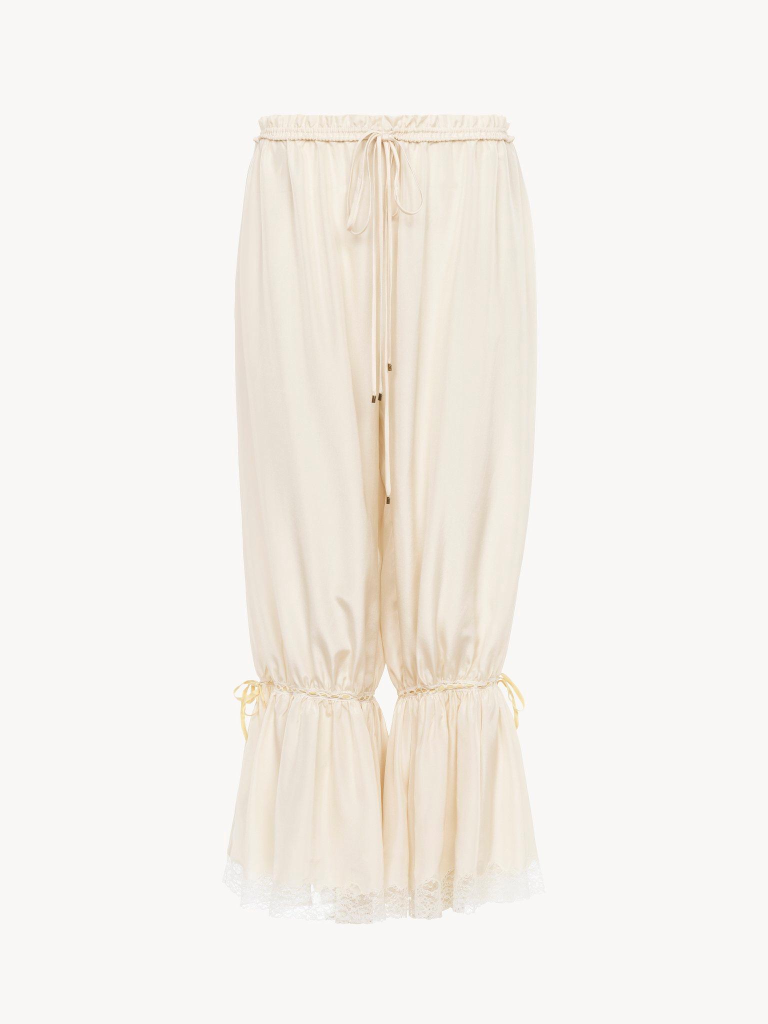 Fluid cropped pants in washed silk pongé & lace Product Image