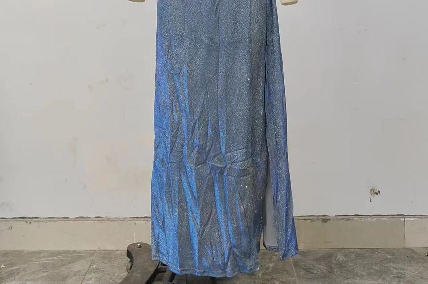 3/4-Sleeve V-Neck Glitter Jumpsuit Product Image