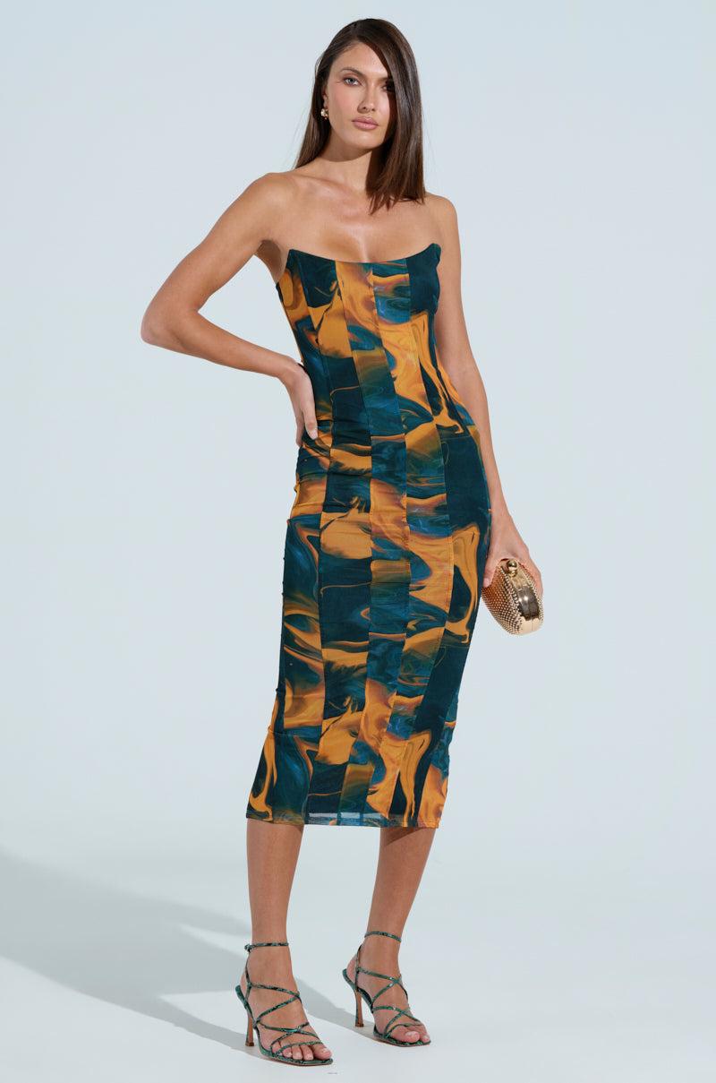 SHES UNFORGETTABLE ABSTRACT MESH MIDI DRESS Product Image