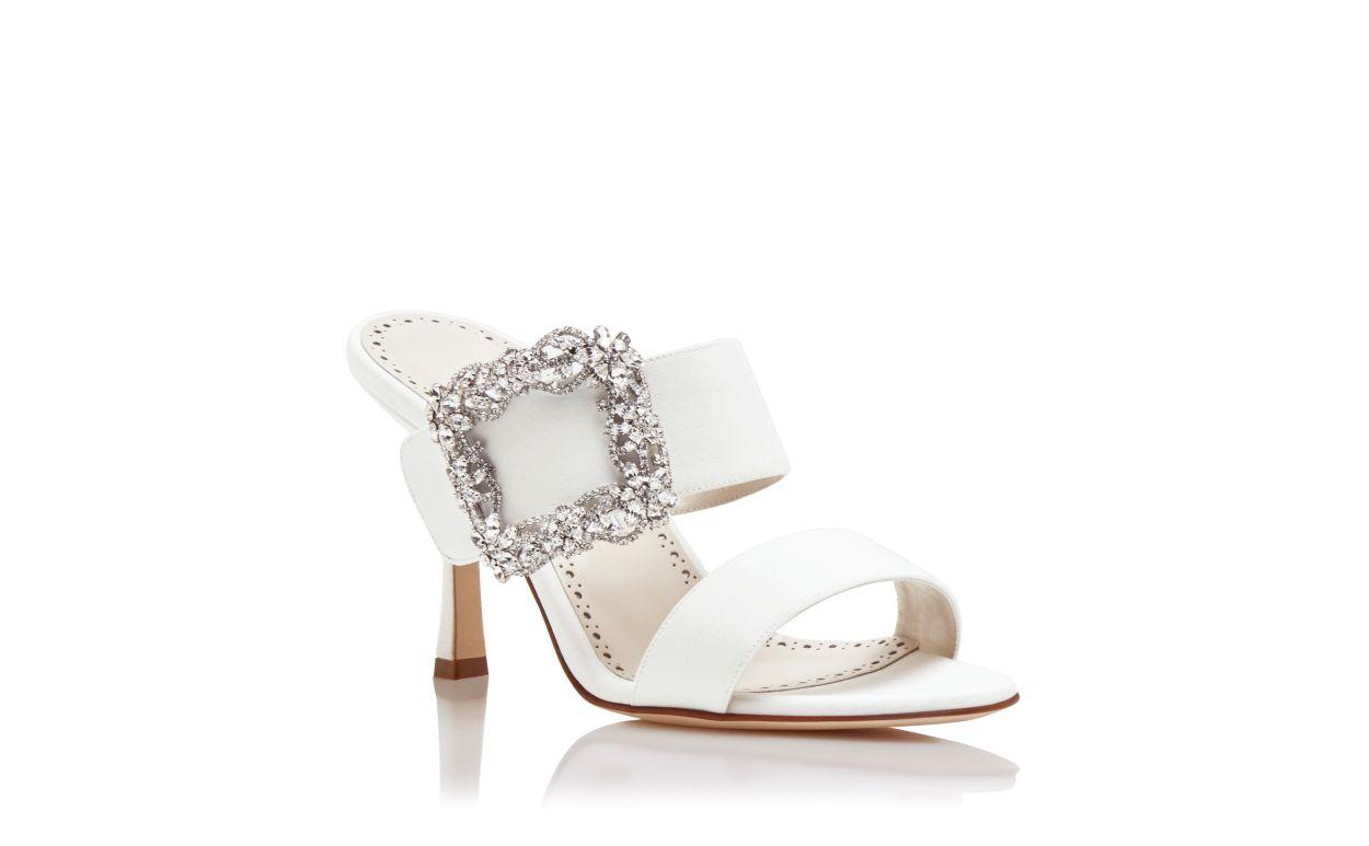 GABLE JEWEL White Crepe de Chine Jewel Buckle Mules Product Image