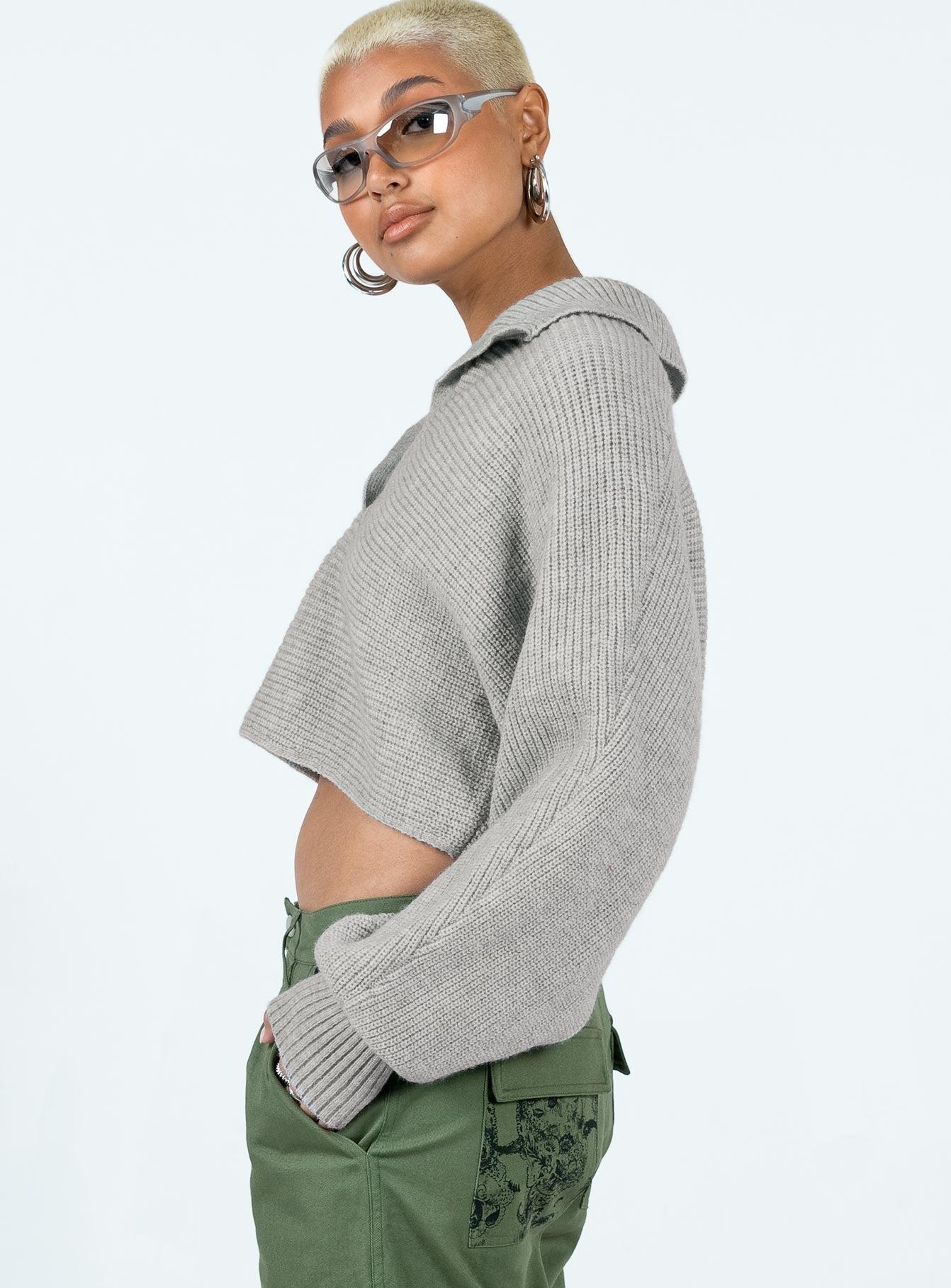 Tiara Cropped Sweater Grey Product Image