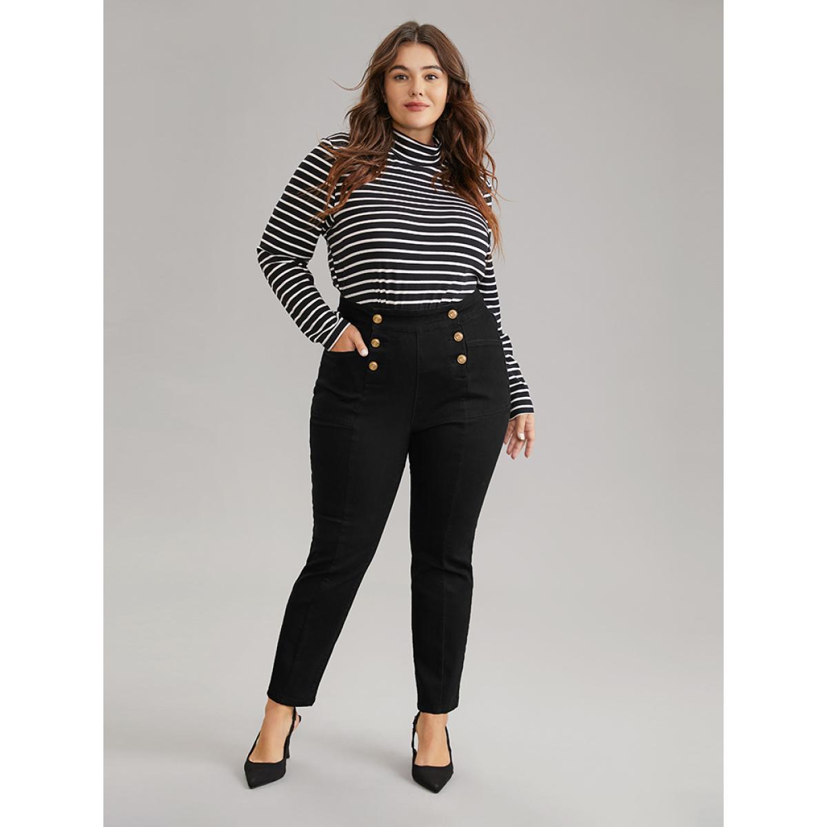 Plus Size High Stretch Skinny Metal Detail Jeans Women Black Casual Plain Plain High stretch Pocket Jeans BloomChic 14/1X Product Image