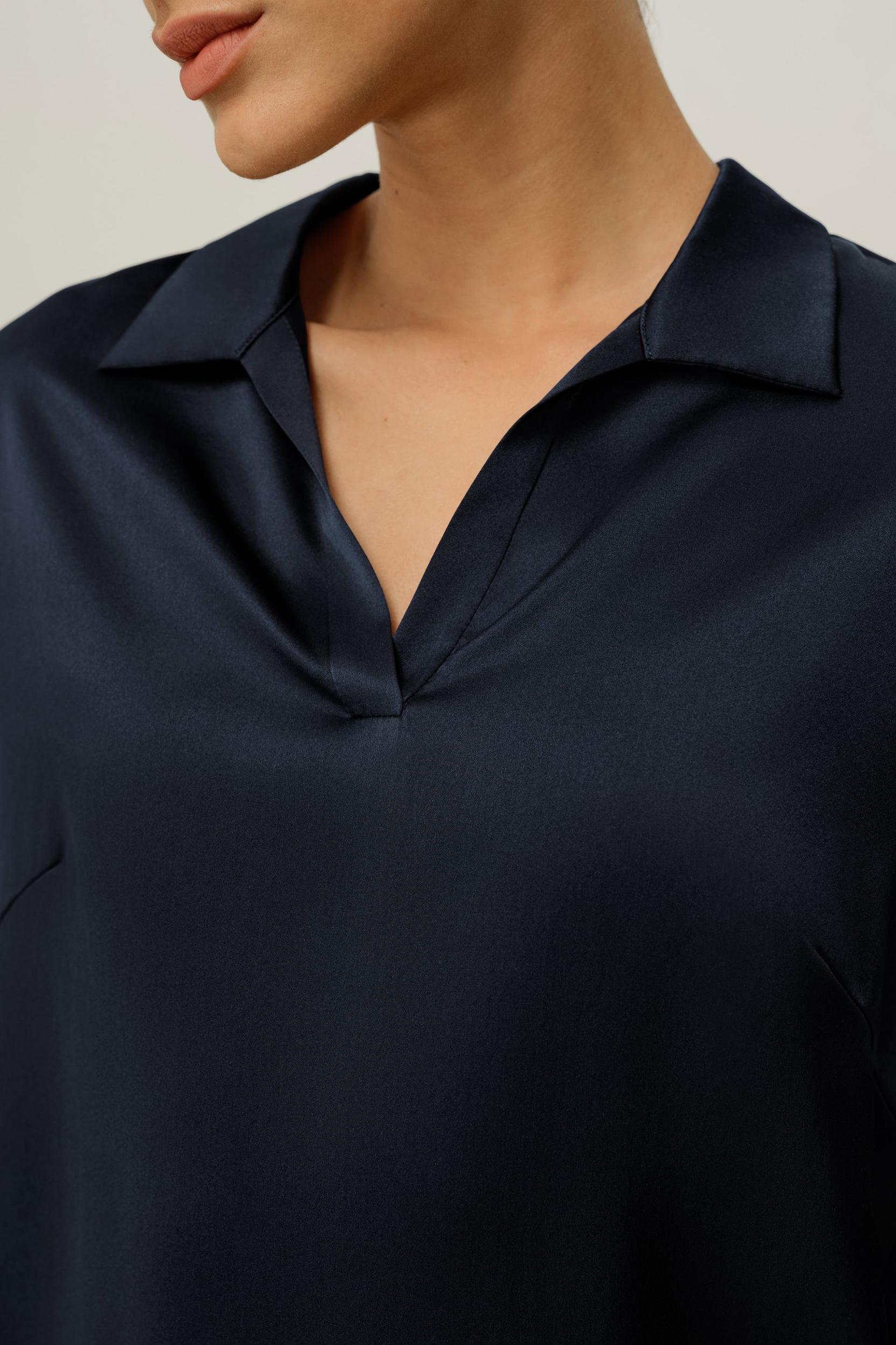 Washable Silk Charmeuse Polo Top Product Image