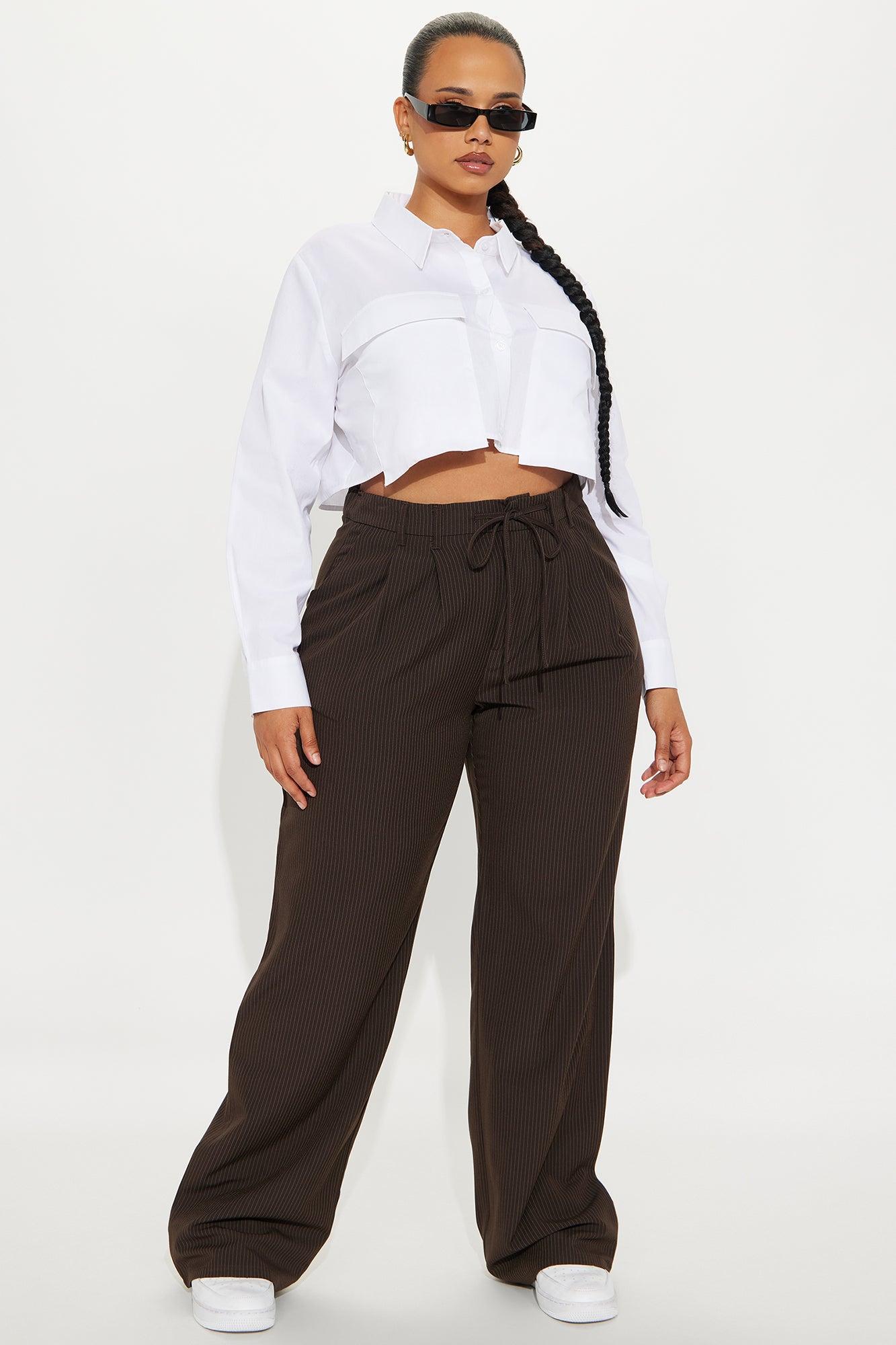 Kelly Pinstripe Wide Leg Trouser Pant - Chocolate Female Product Image