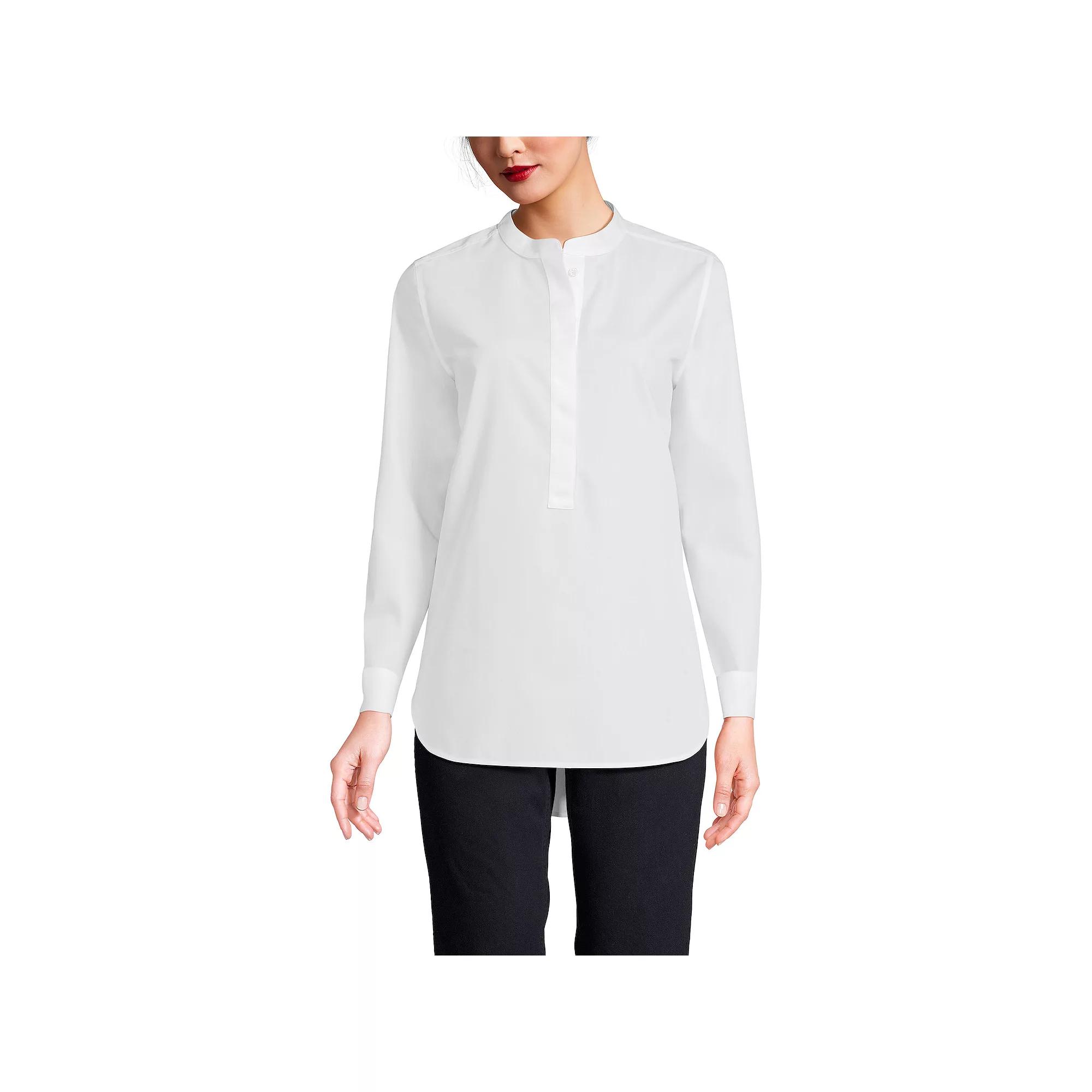 Women's Lands' End No Iron Long Sleeve Banded Collar Popover Shirt,  Product Image