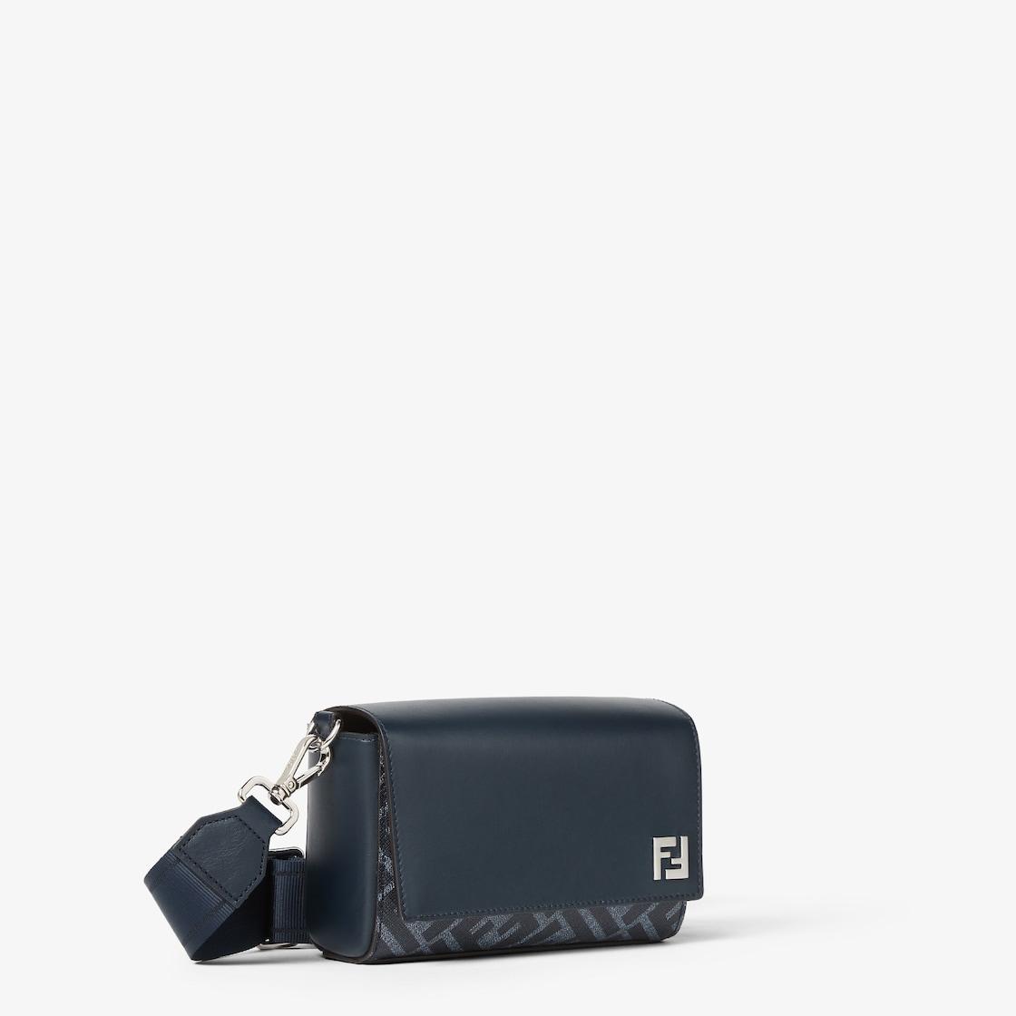 FF Squared Compact BagDark blue leather and blue FF canvas bag Product Image
