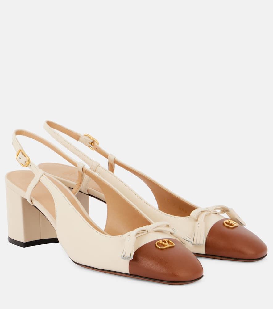 VALENTINO GARAVANI Leather Vlogo Signature Pumps With Slingback Strap In Neutral Product Image