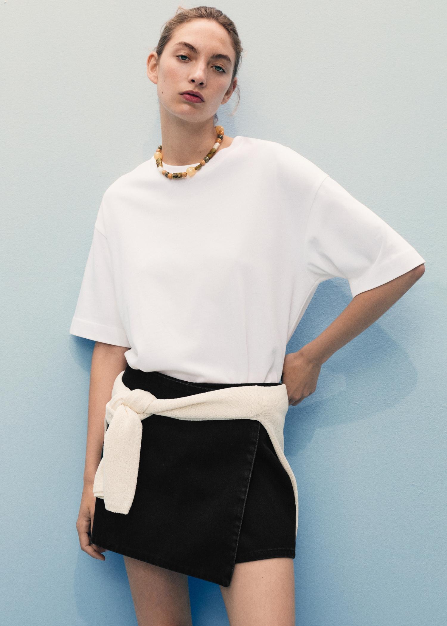 Wrapped denim skort - Women | MANGO USA Product Image