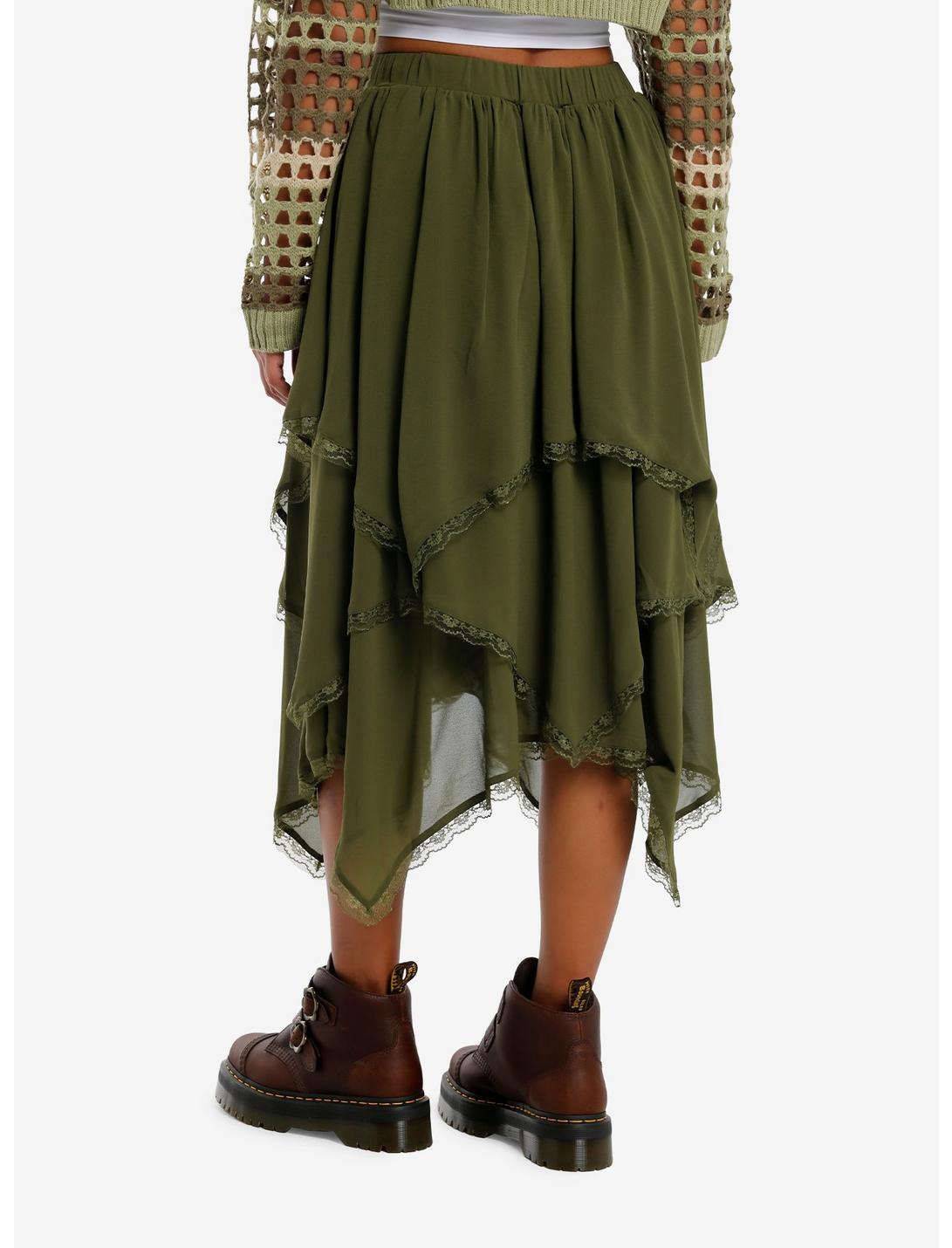 Thorn & Fable Green Tiered Hanky Hem Midi Skirt Product Image