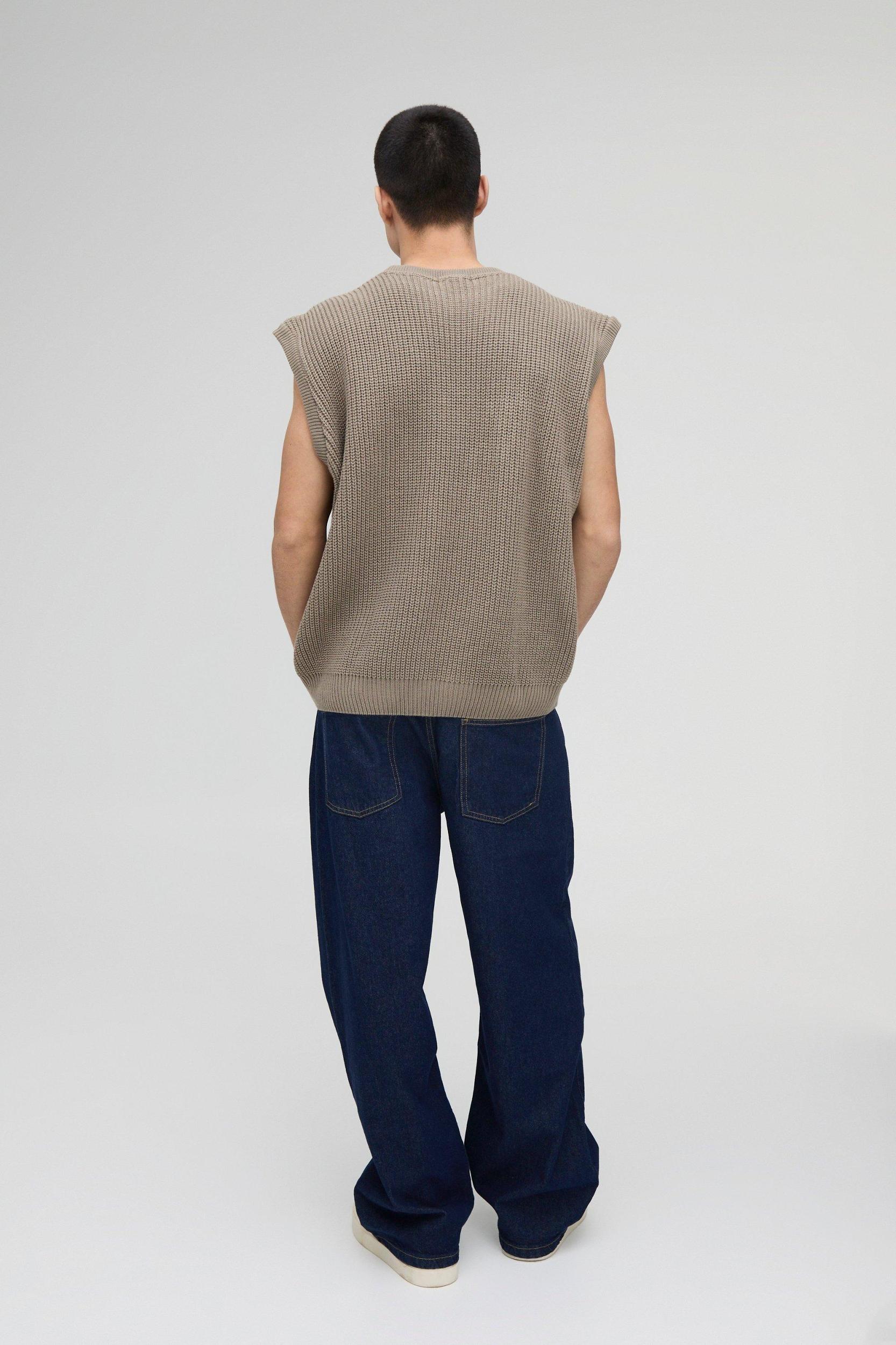 Oversized Crew Neck Cable Knitted Undershirt | boohooMAN USA Product Image