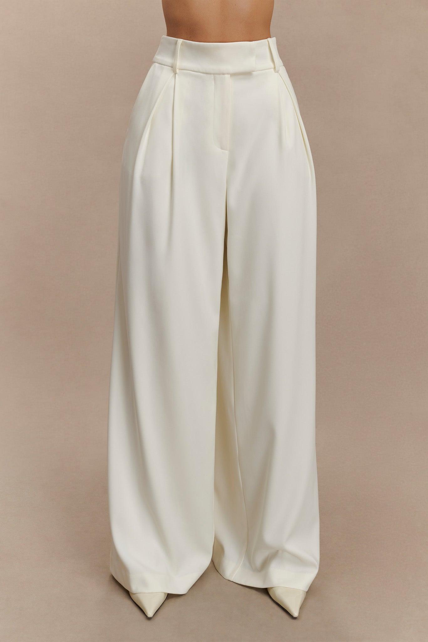 Jacqueline Pleated Wide Leg Pants - Ivory Product Image