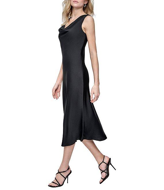 DKNY by Donna Karan Satin Cowl Neck Asymmetrical Strap A-Line Midi Dress Product Image