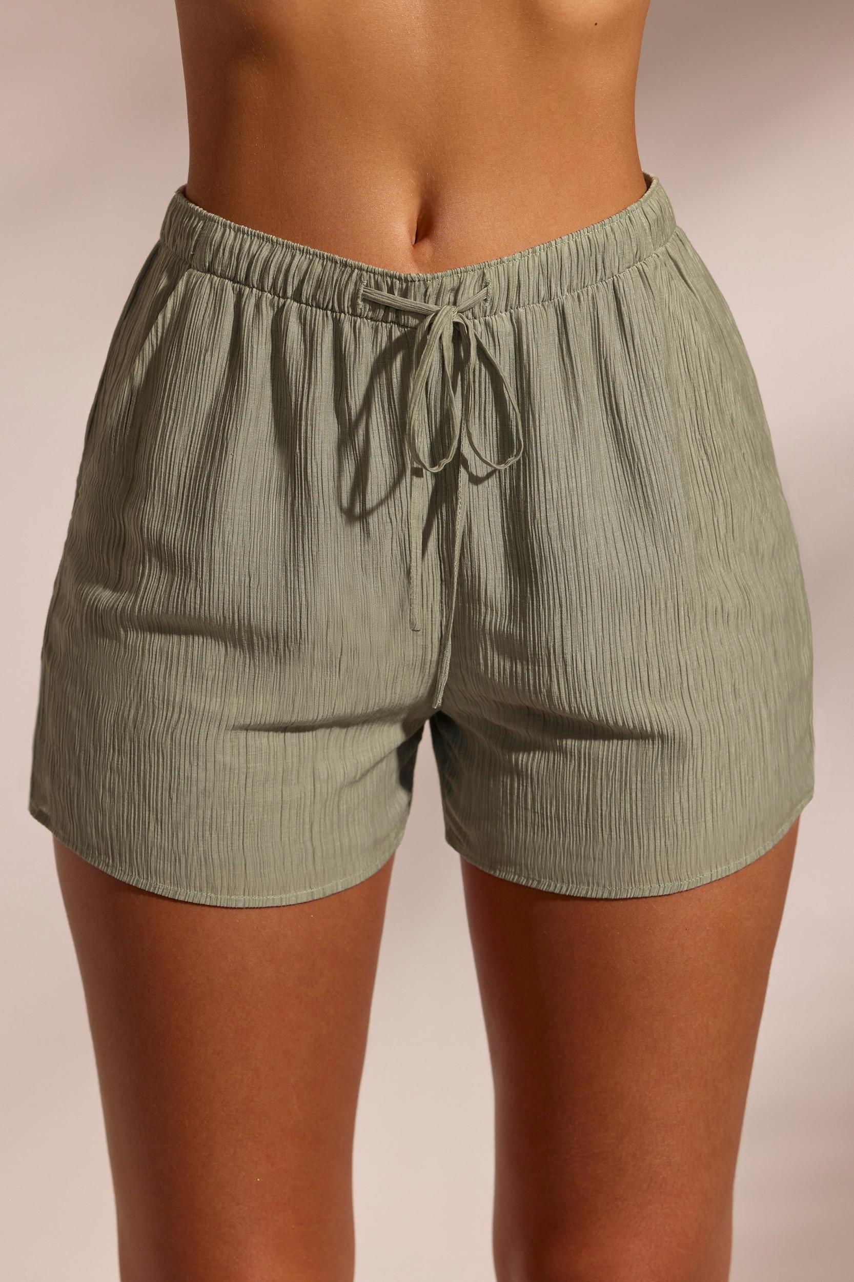 Crinkle Textured Beach Shorts in Light Green Product Image