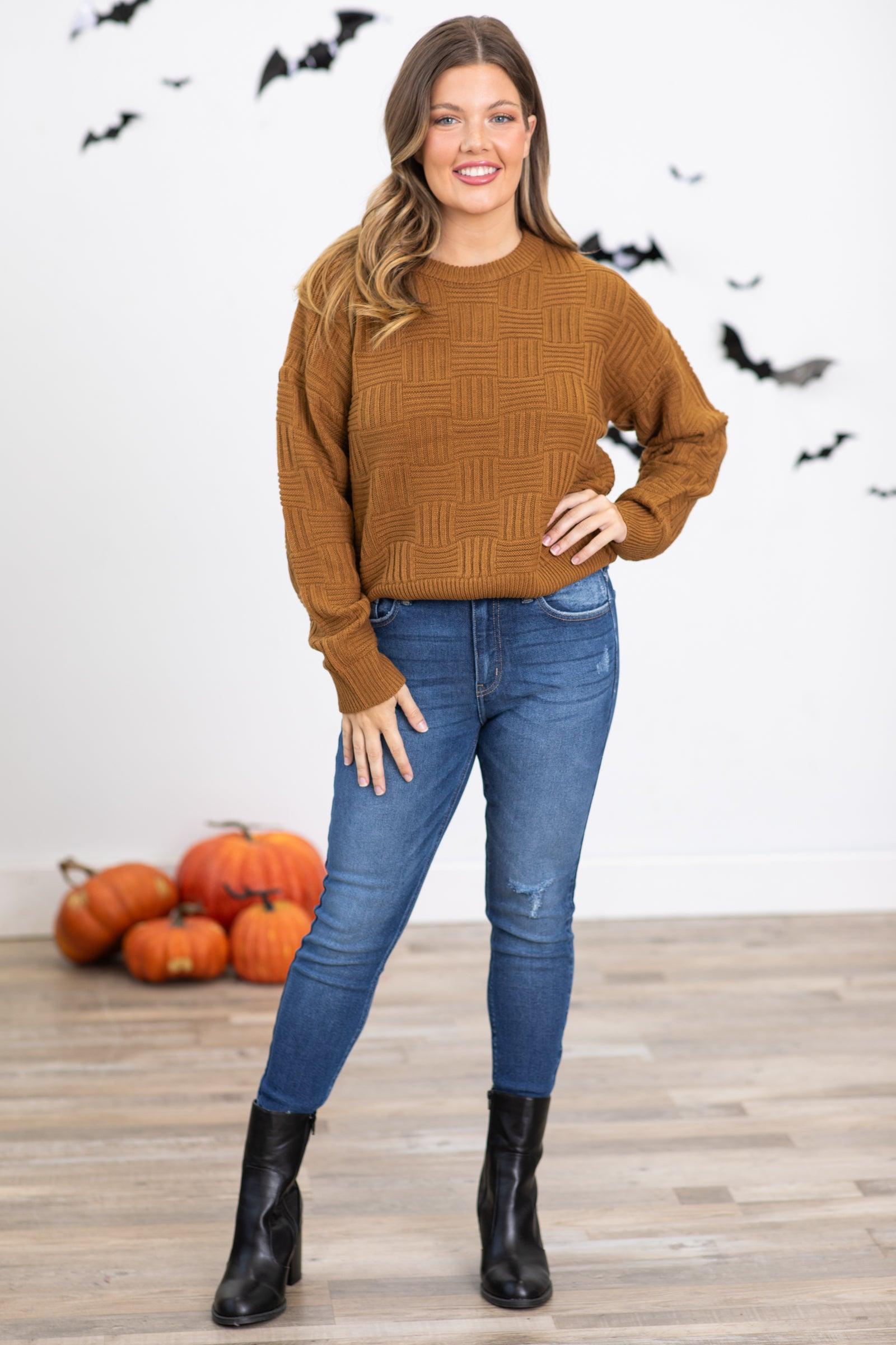 Brown Checkerboard Textured Sweater Product Image