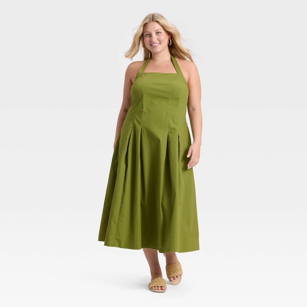 Women's Midi Halter Dress - A New Day™ Olive 2X Product Image