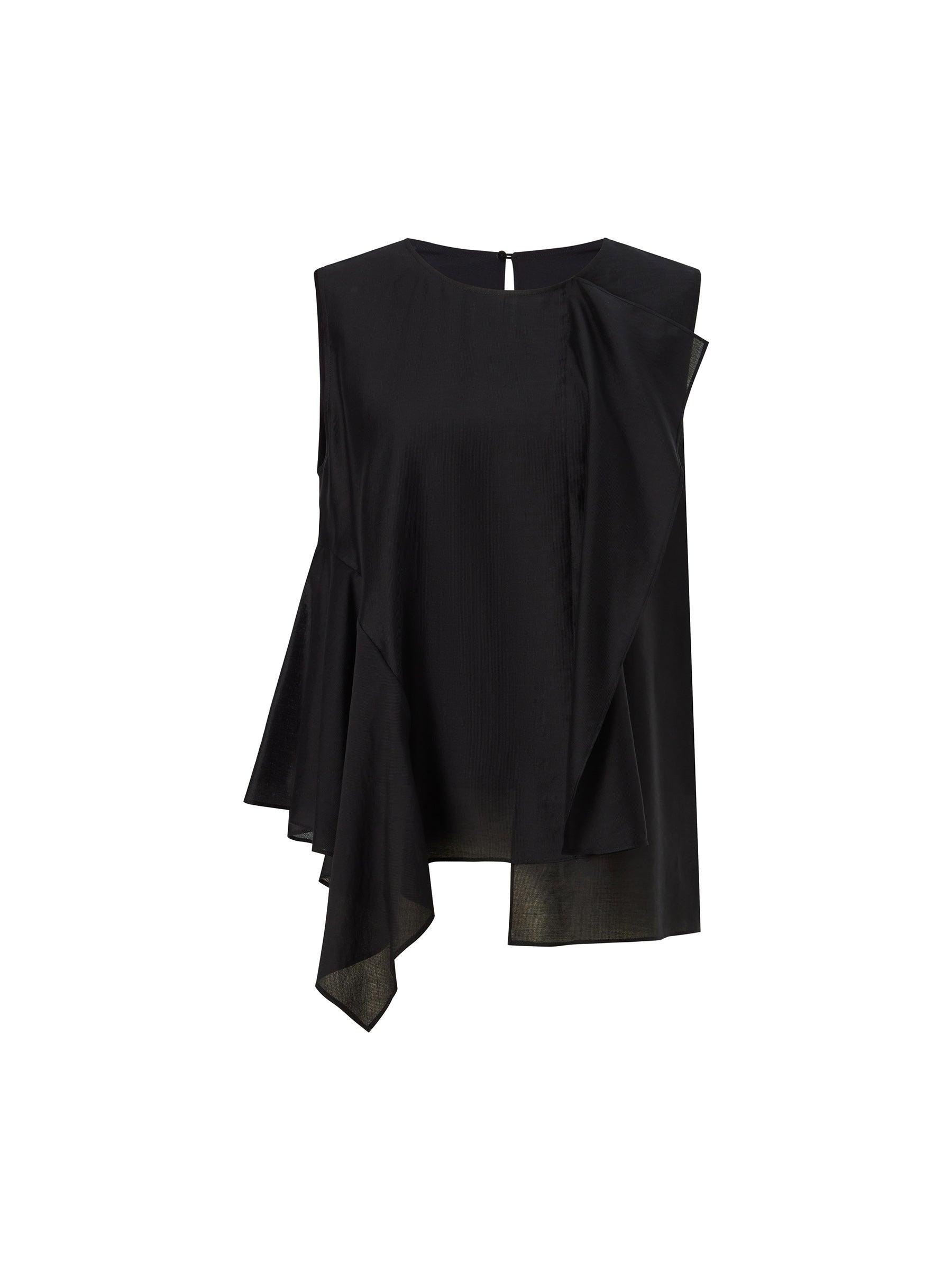 Lyocell Blend Black Ruffle-Detailing Women Tank Top Product Image
