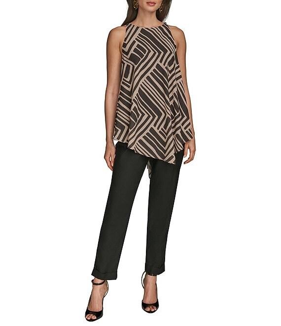 Donna Karan Printed Crew Neck Sleeveless Angled Top Product Image