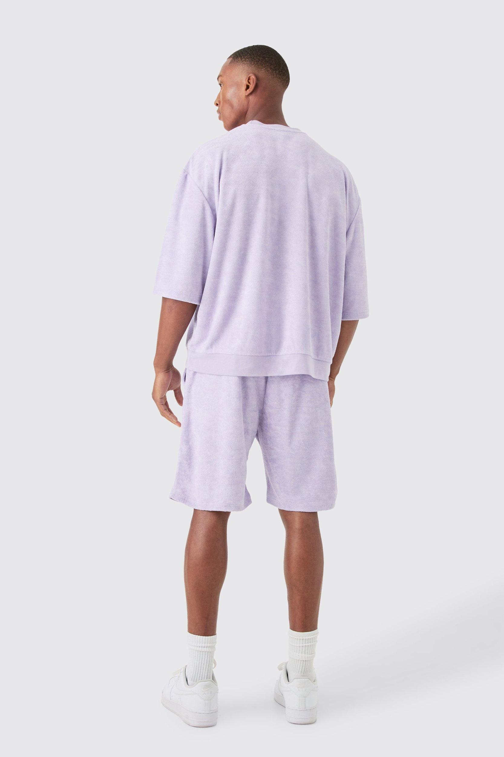 Short Sleeve Oversized Boxy Towelling Sweat Short Tracksuit | boohooMAN USA Product Image