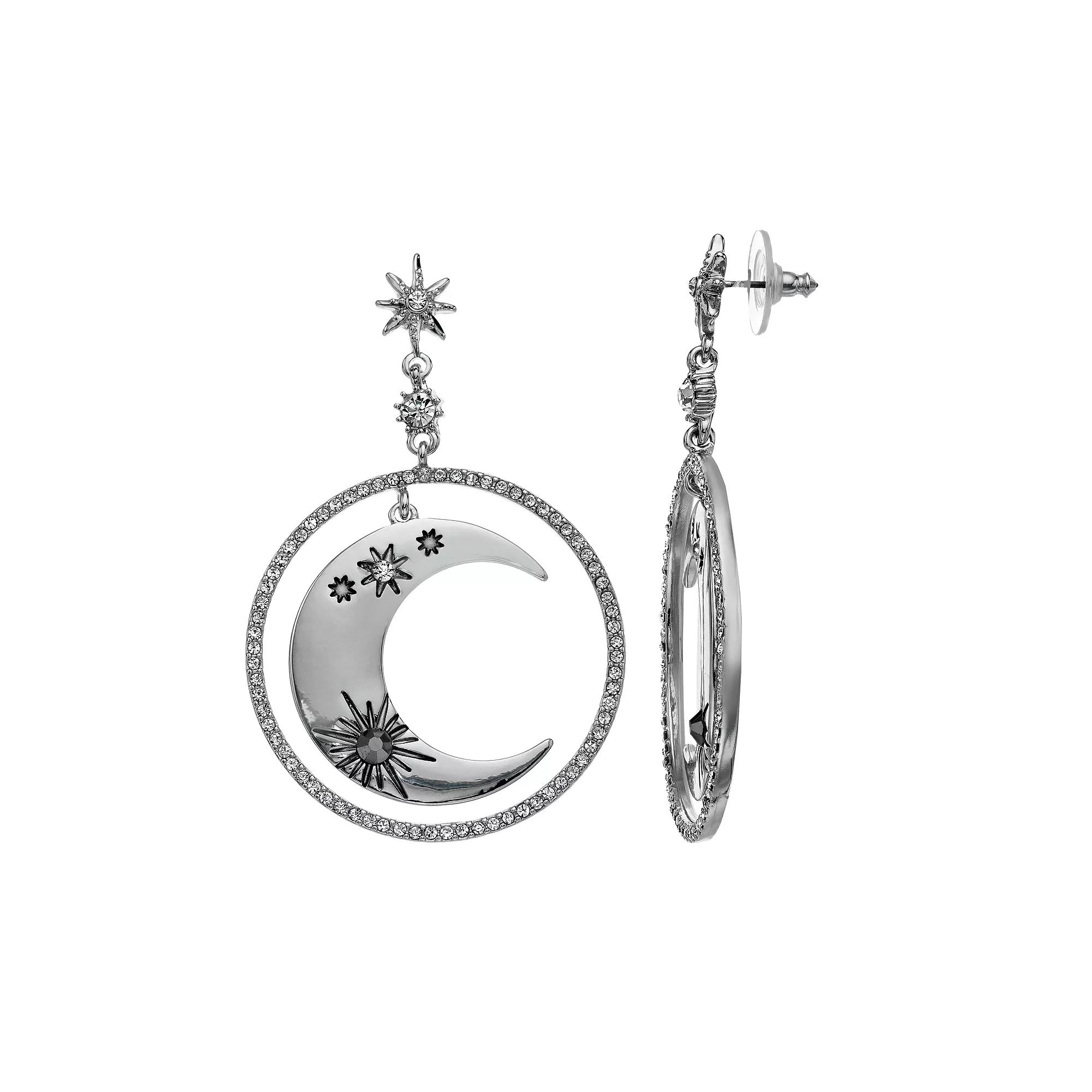 Simply Vera Vera Wang Moon & Star Orbital Drop Earrings, Womens, Silver Tone Product Image