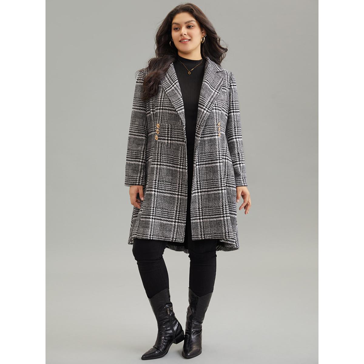 Plus Size Houndstooth Textured Double Breasted Pocket Coat Women Black Casual Texture Ladies Dailywear Winter Coats BloomChic 22-24/3X Product Image