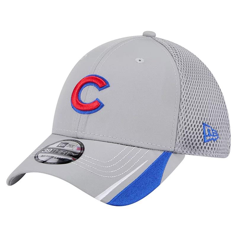 Men's New Era  Gray Chicago Cubs Linear 39THIRTY Flex-Fit Hat, Size: Medium/Large, Grey Product Image