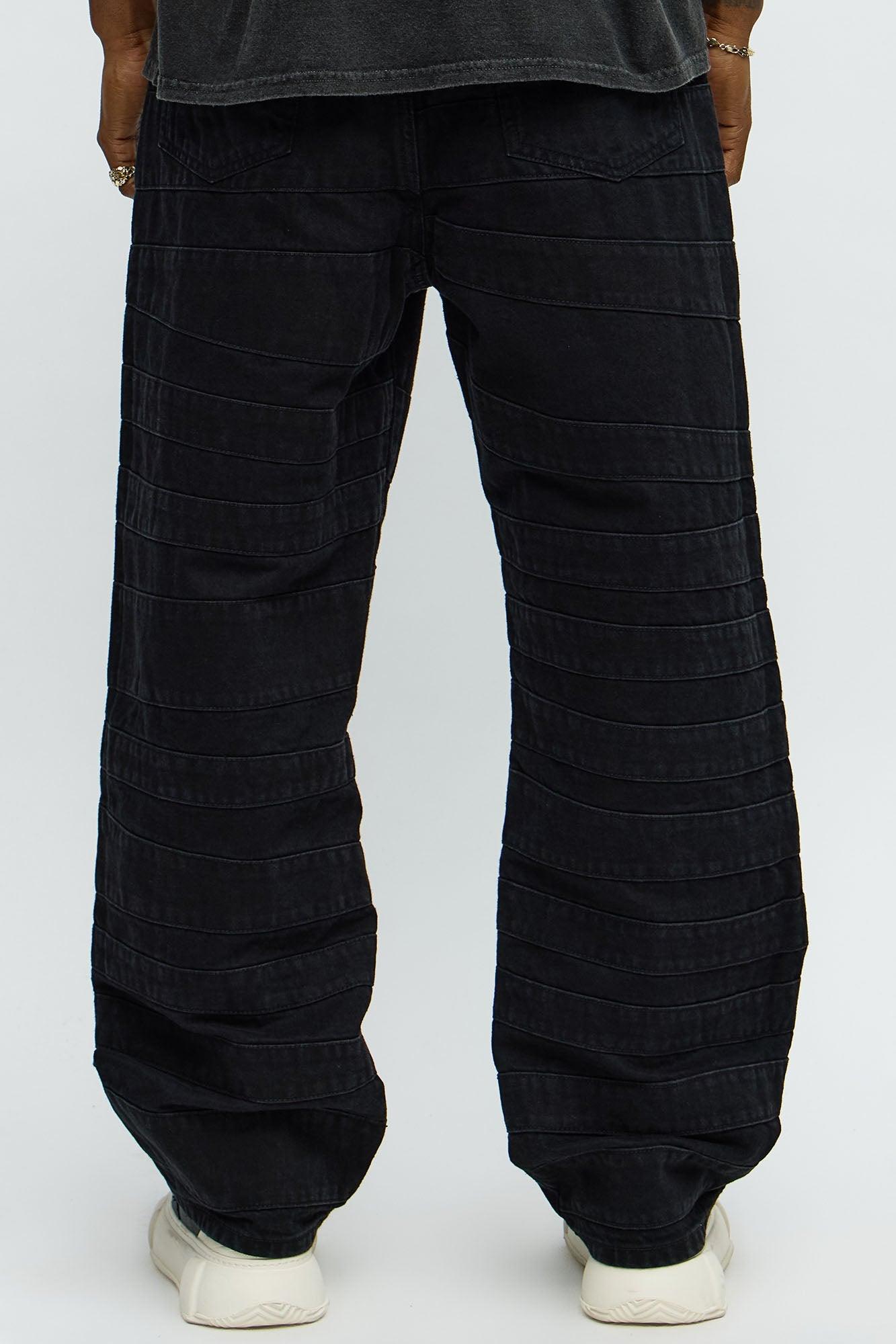 Baggy Layered Paneled Jeans - Black Male Product Image