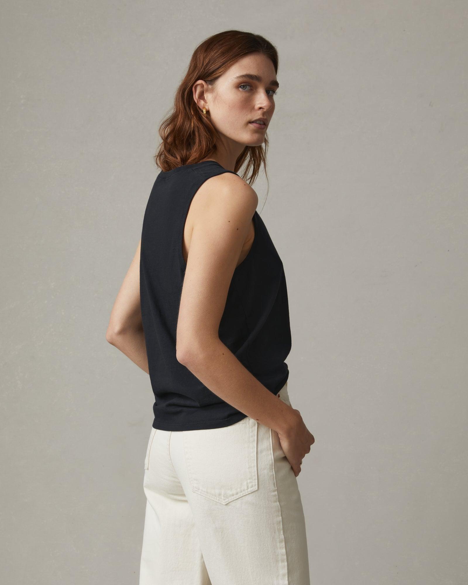 Women's Classic Cotton V-Neck Tank - Black Female Product Image