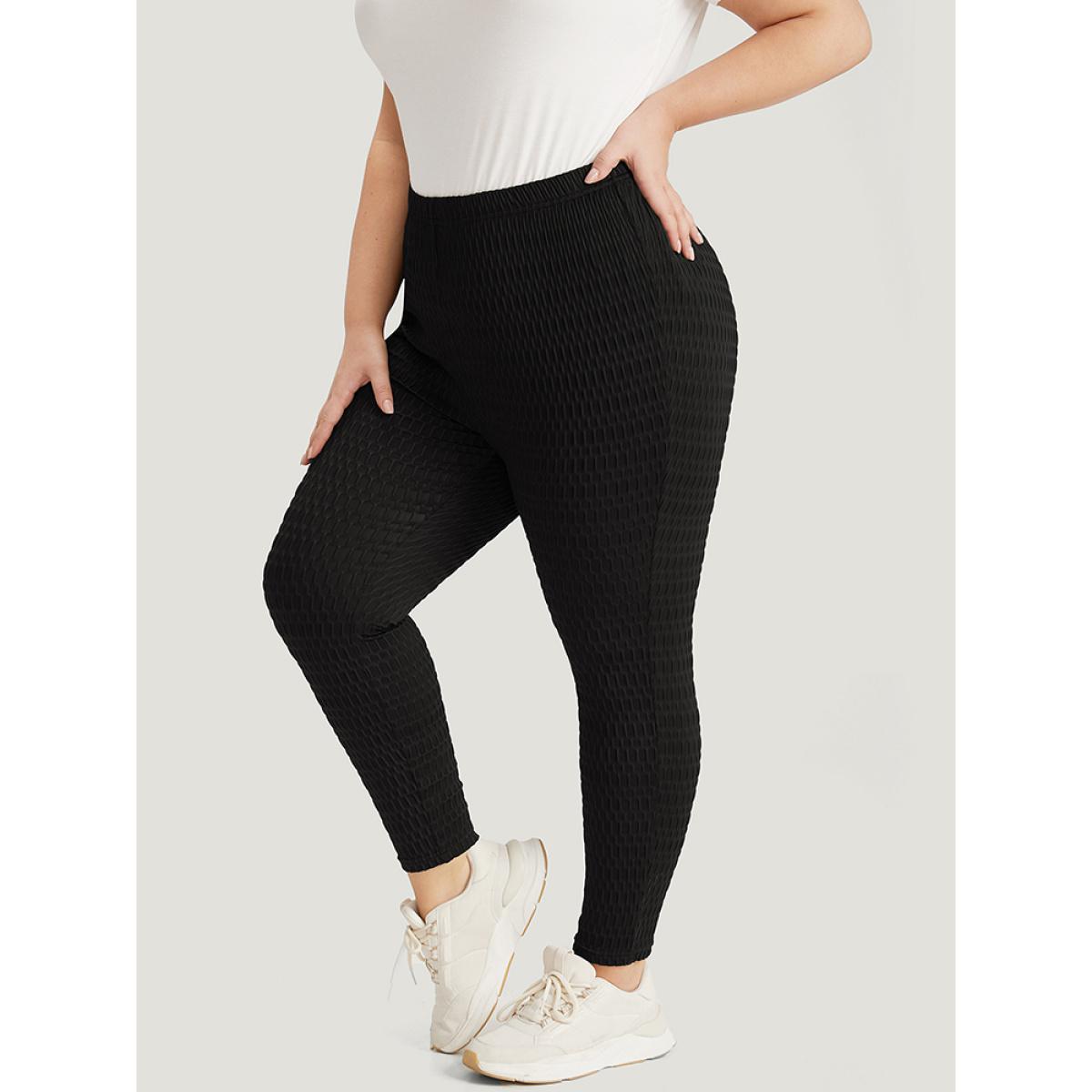 Plus Size Solid Plisse High Rise Skinny Leggings Women Black Casual High stretch Skinny High Rise Dailywear Leggings BloomChic 18-20/2X Product Image