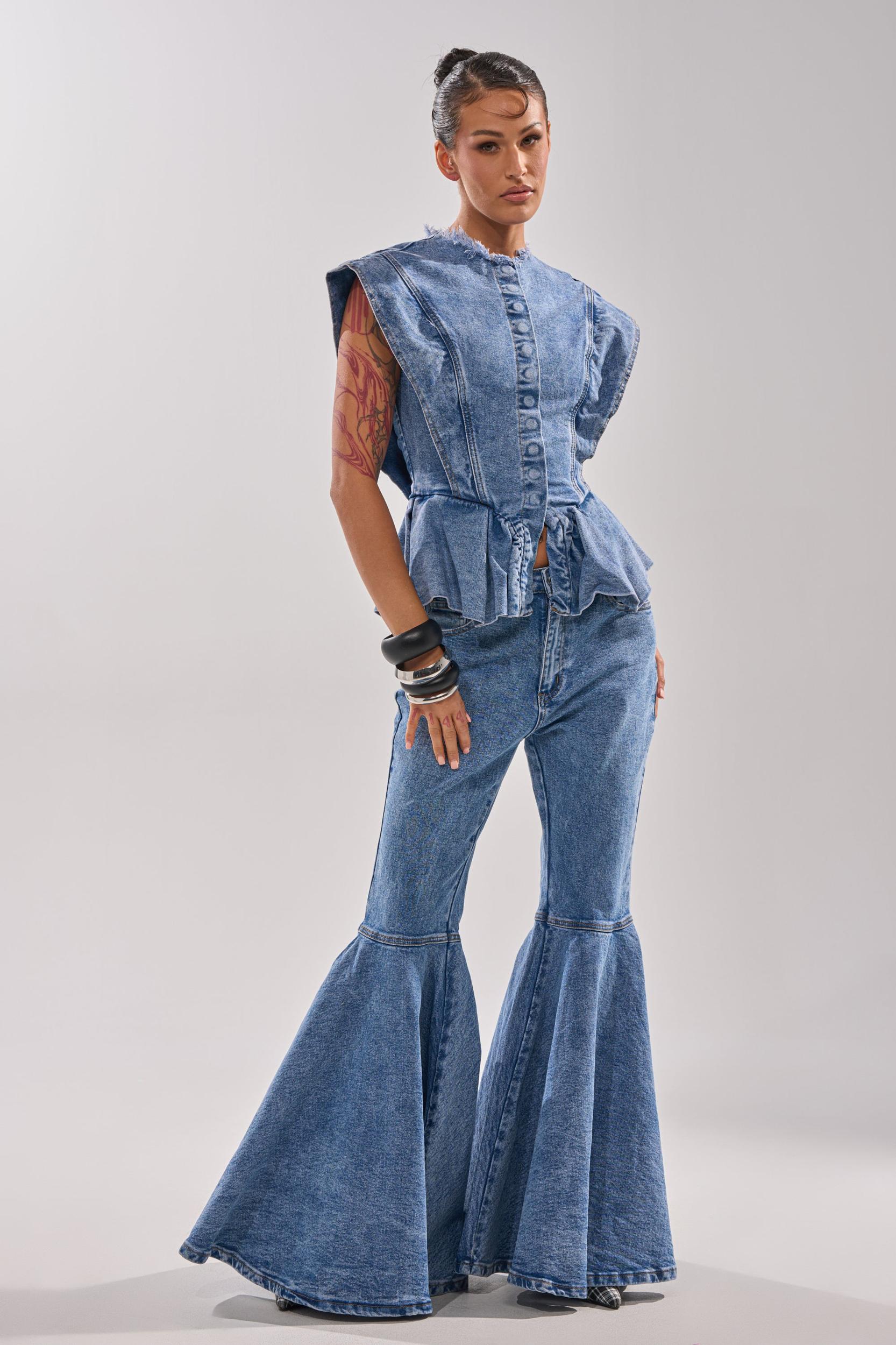 DONT PLAY WITH MY HEART DENIM BLOUSE Product Image