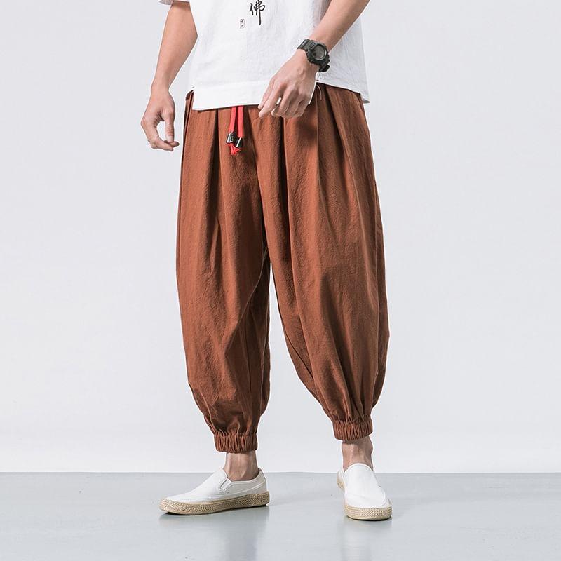 Mid Rise Plain Cropped Harem Pants Product Image