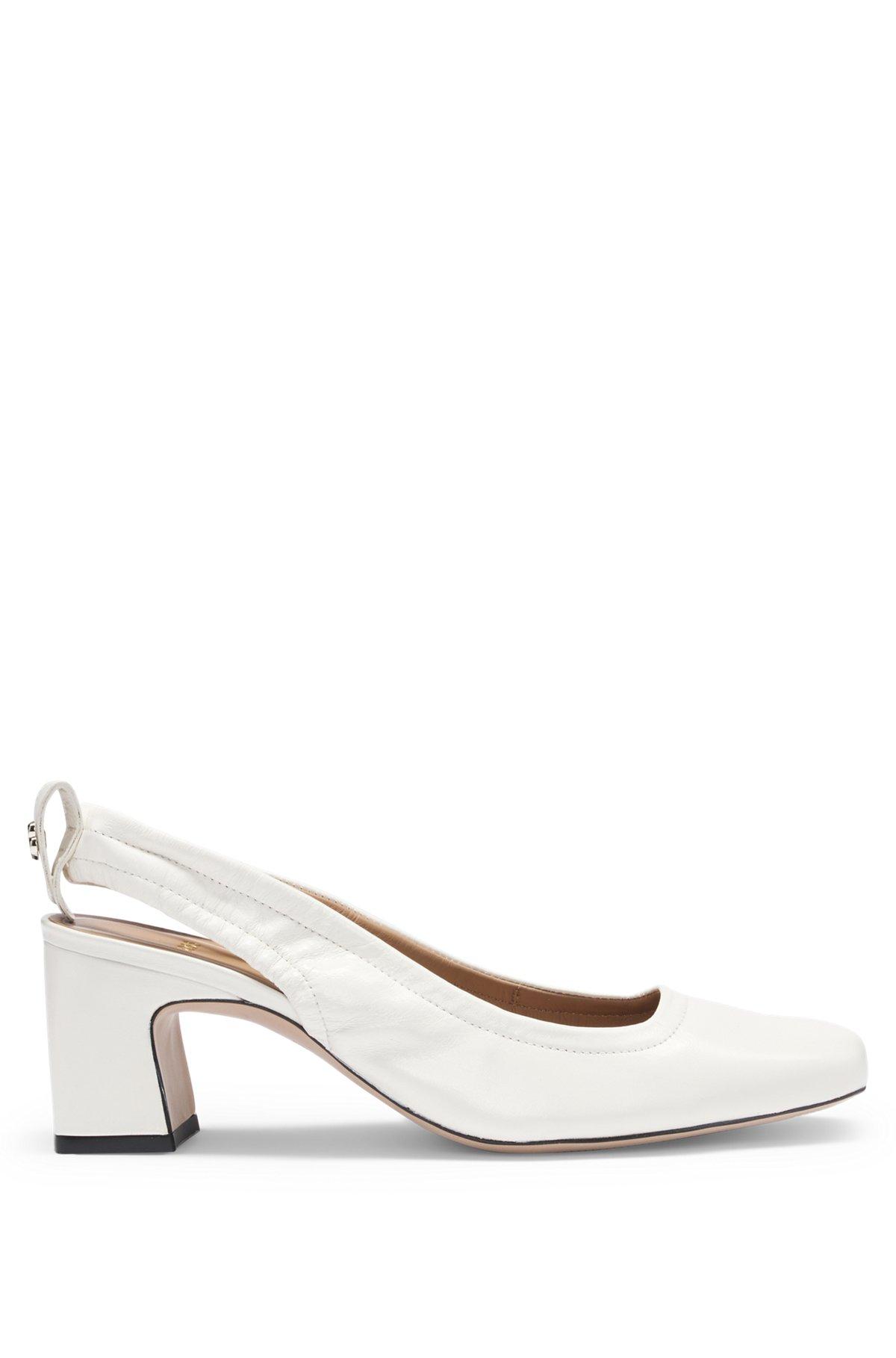 BOSS - Leather slingback pumps with Double B monogram - White Product Image
