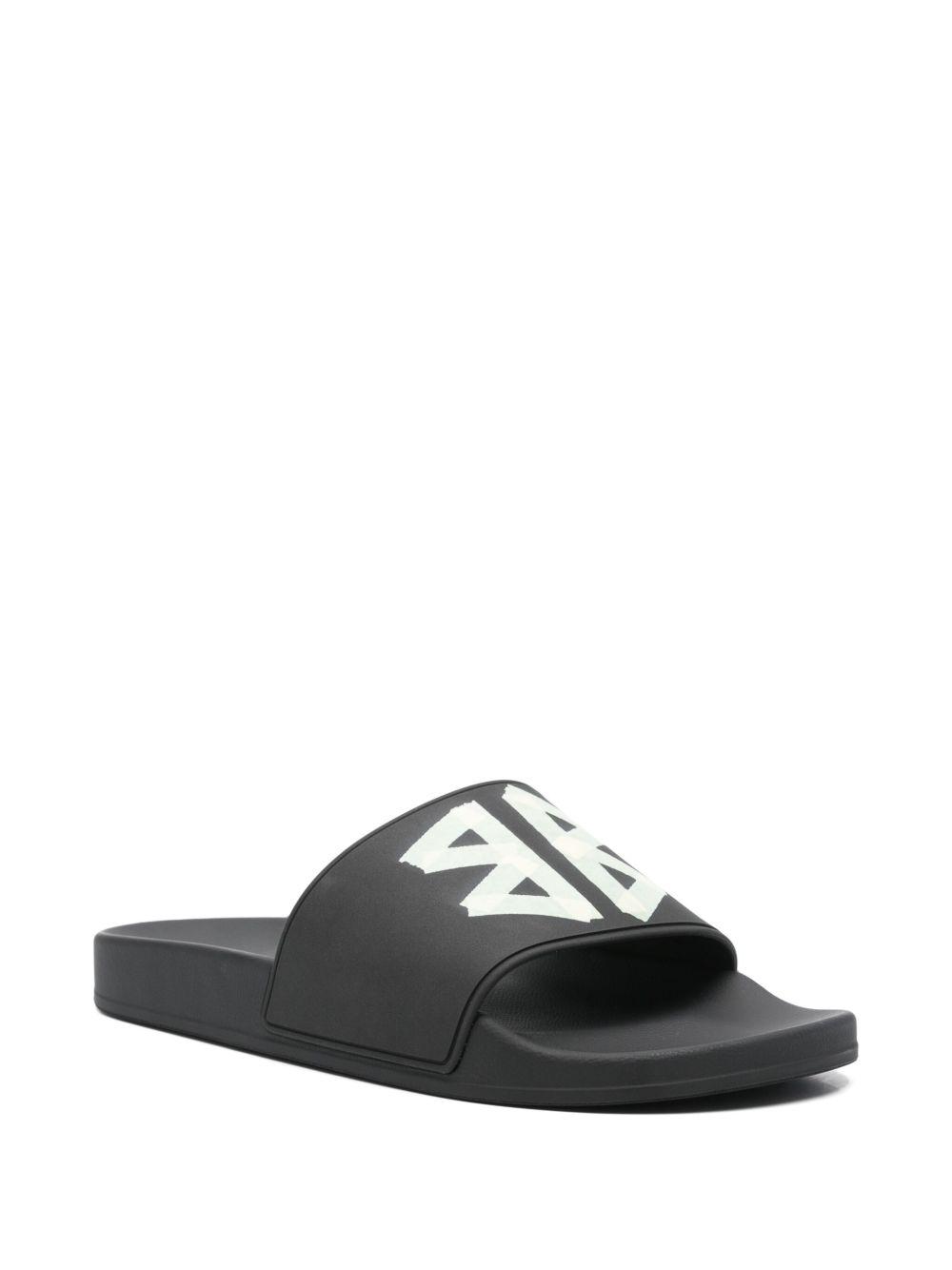BALENCIAGA Black Sandals With Maxi Contrasting Logo In Tech Fabric Man In Multicolor Product Image