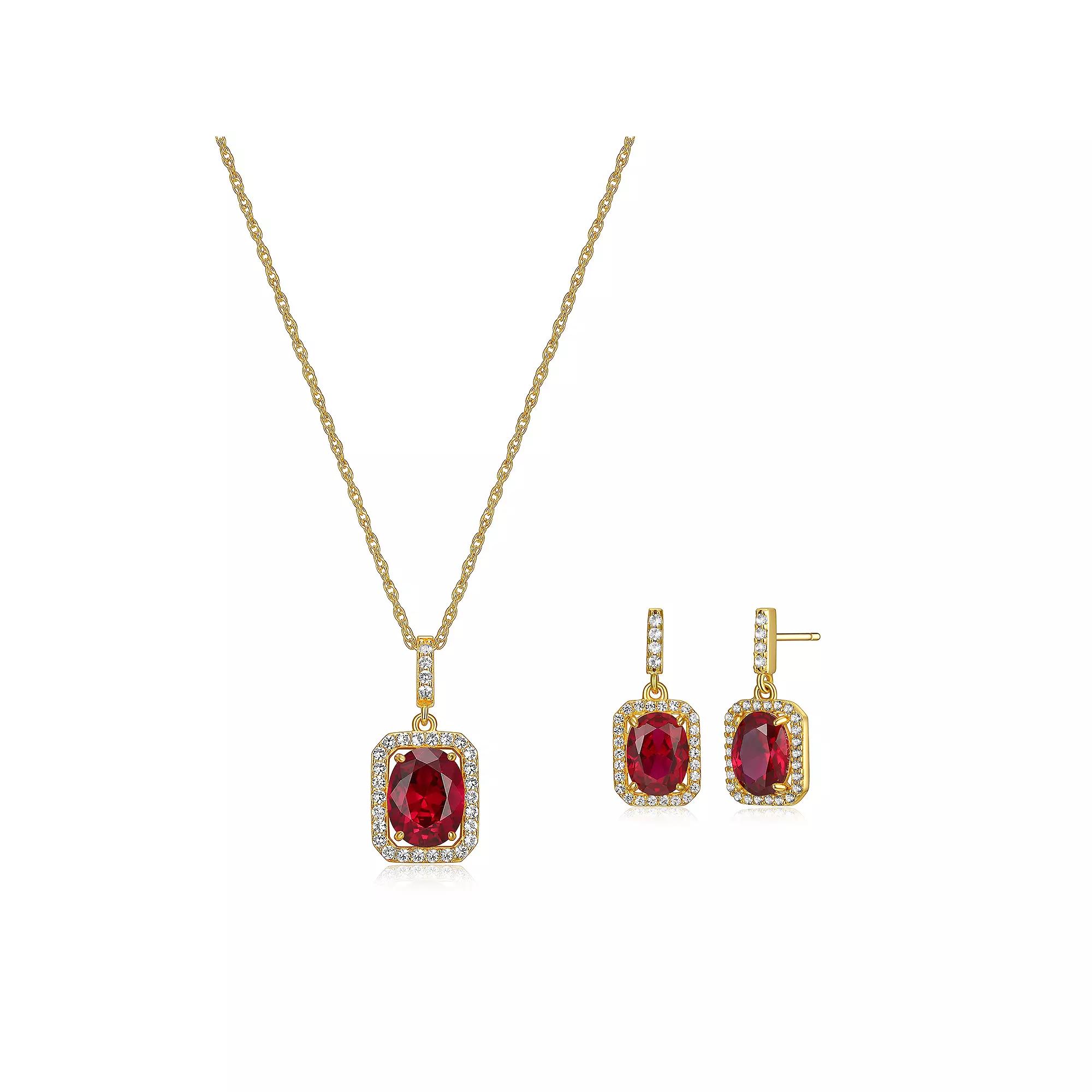 18k Gold over Silver Birthstone Drop Earrings & Pendant Necklace Set, Women's, Size: 18", Created Red July Product Image